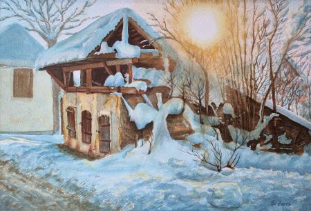 Tudi sneg je voda (akvarel 31x46  - 2023) S. Zdovc